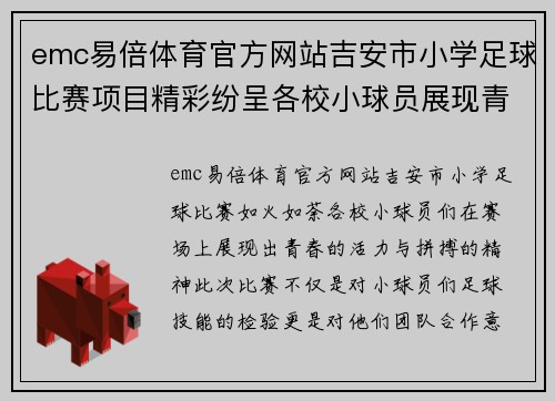 emc易倍体育官方网站吉安市小学足球比赛项目精彩纷呈各校小球员展现青春风采