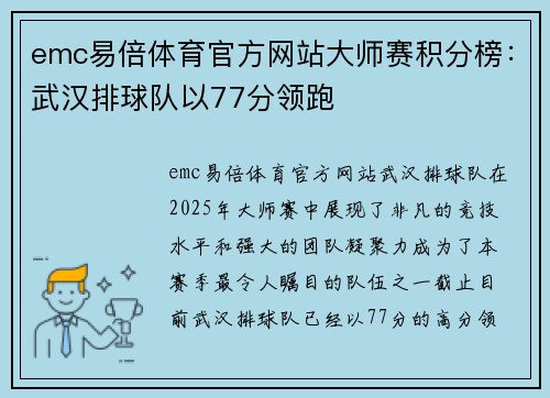 emc易倍体育官方网站大师赛积分榜：武汉排球队以77分领跑